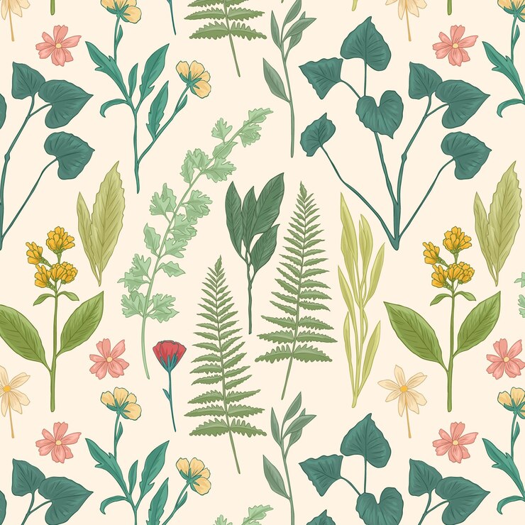Free Vector hand drawn pressed flowers pattern