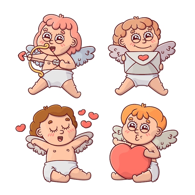 Hand drawn pretty cupid character collection