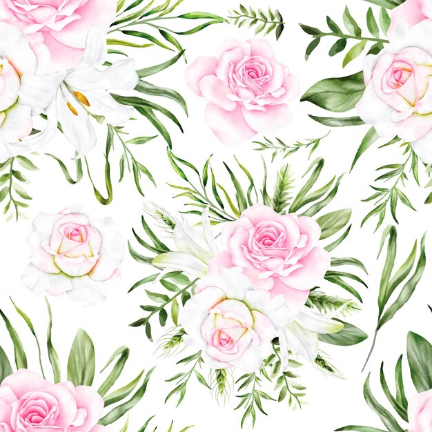 Hand drawn pretty floral watercolor pattern