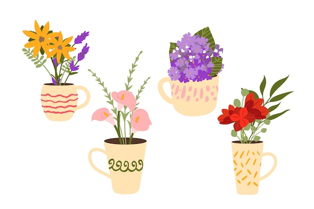 Бесплатное векторное изображение Набор рисованной красивый цветок