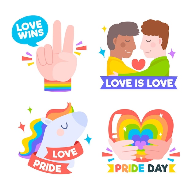 Free vector hand drawn pride day badge collection