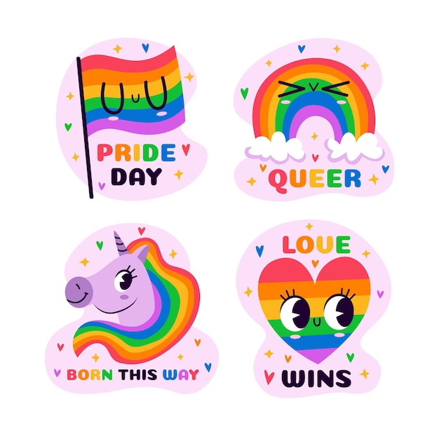 Hand drawn pride day badge collection