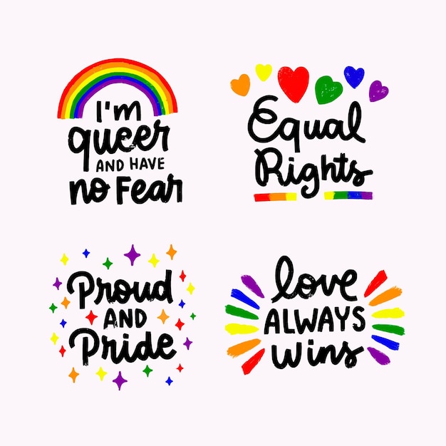 Free vector hand drawn pride day badge collection