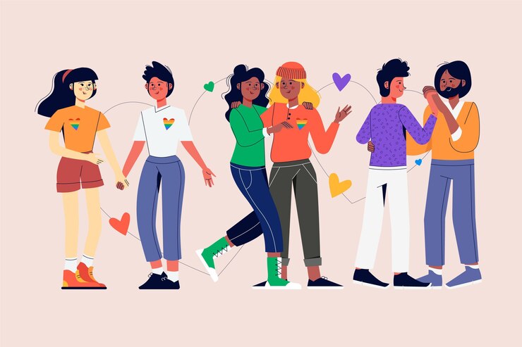 Free Vector hand drawn pride day couple collection