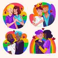 Free vector hand drawn pride day couple collection