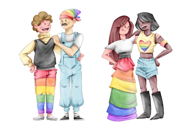 Free vector hand drawn pride day couple collection