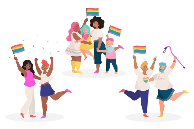 Hand drawn pride day family collection
