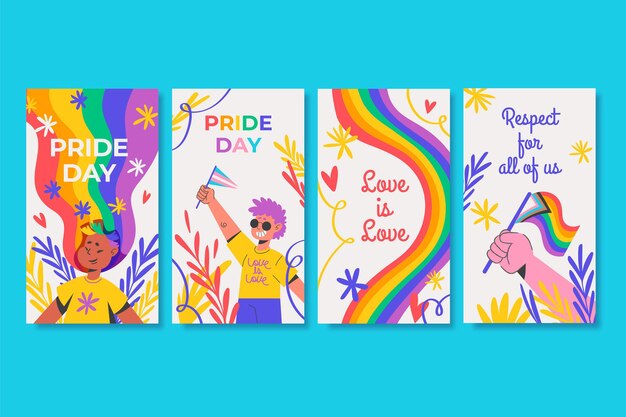 Hand drawn pride day instagram stories collection