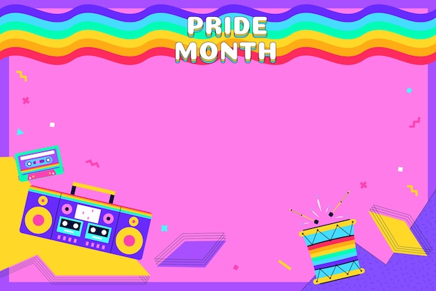 Hand drawn pride month background with cassette player
