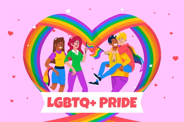 Hand drawn pride month background with couples