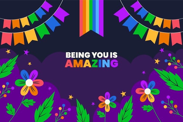 Hand drawn pride month background with plants