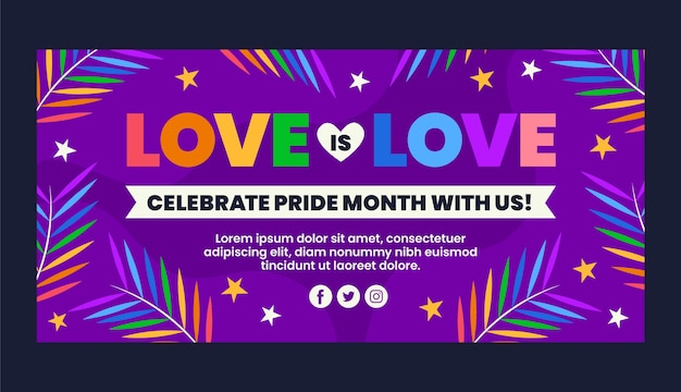 Free vector hand drawn pride month banner with leaves