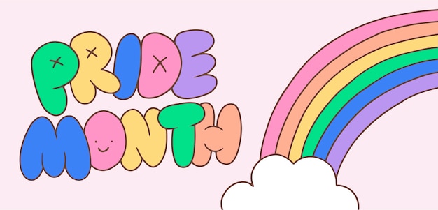 Hand drawn pride month banner with rainbow