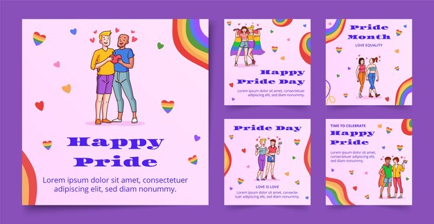 Hand drawn pride month instagram posts collection