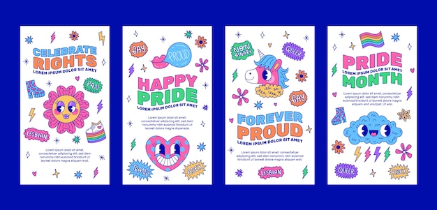 Free vector hand drawn pride month instagram stories collection