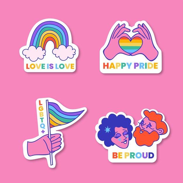 Hand drawn pride month labels collection