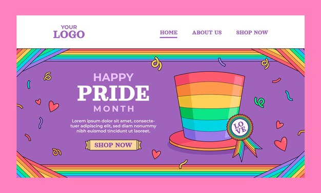 Hand drawn pride month landing page template