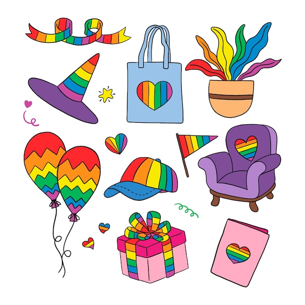 Hand drawn pride month lgbt elements collection