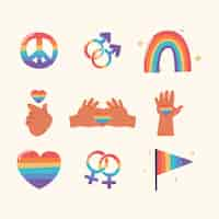 Vettore gratuito collezione di simboli lgbt del mese dell'orgoglio disegnato a mano