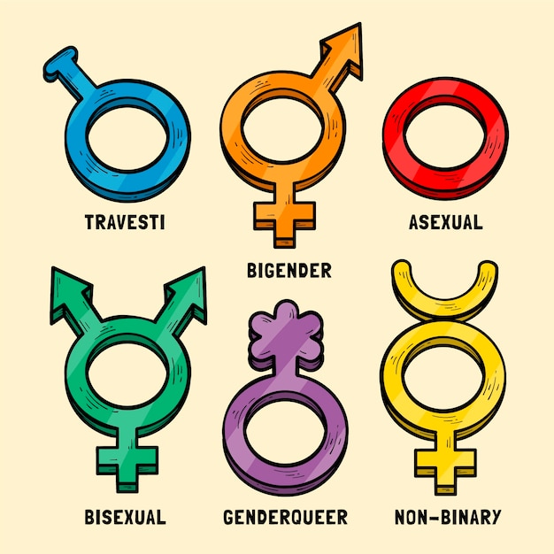 Free Vector hand drawn pride month lgbt symbols collection