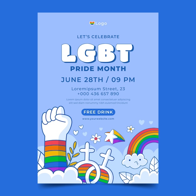 Free vector hand drawn pride month lgbt vertical flyer template