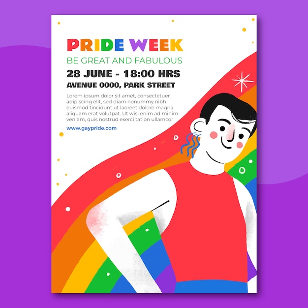 Modello di poster verticale lgbt del mese dell'orgoglio disegnato a mano