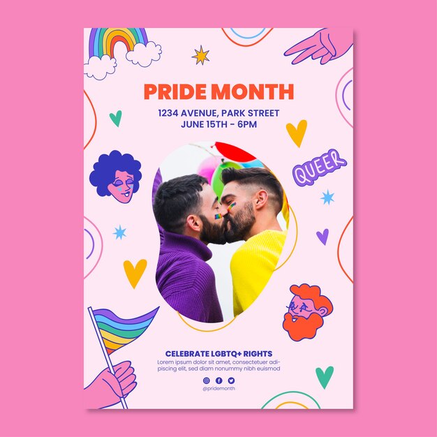 Hand drawn pride month poster template