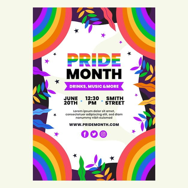 Hand drawn pride month poster with leaves