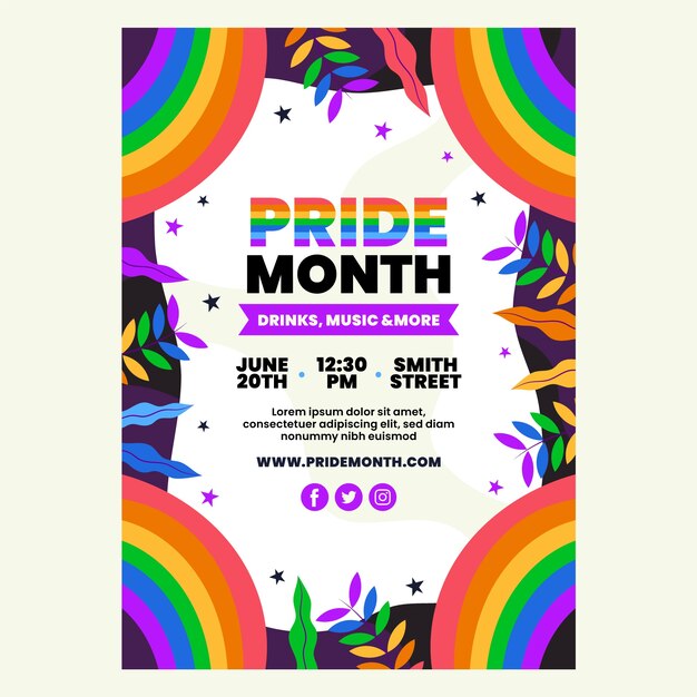 Hand drawn pride month poster with leaves