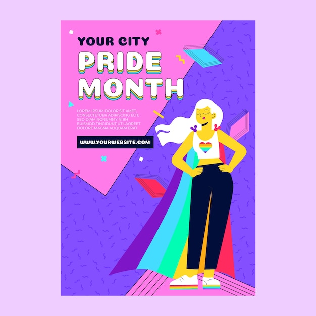 Vettore gratuito manifesto del mese dell'orgoglio disegnato a mano con lesbica