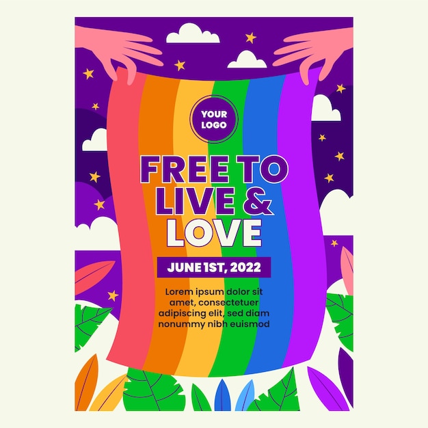 Free vector hand drawn pride month poster with plants