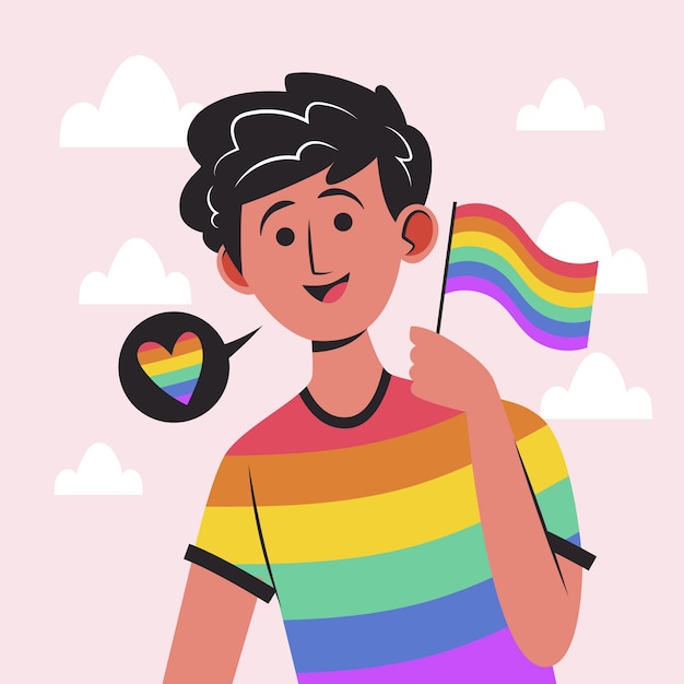 Hand drawn pride month queer man illustration