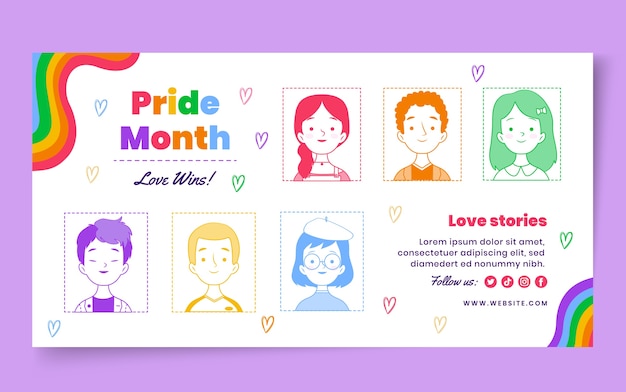 Free vector hand drawn pride month social media post template