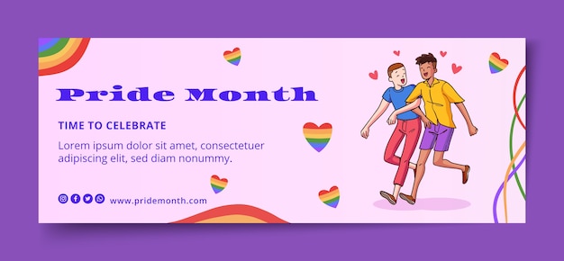 Hand drawn pride month social media template