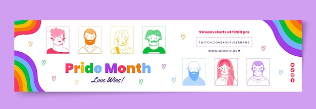 Free vector hand drawn pride month twitch banner