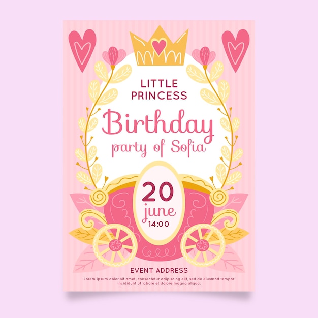 Free vector hand drawn princess birthday invitation template