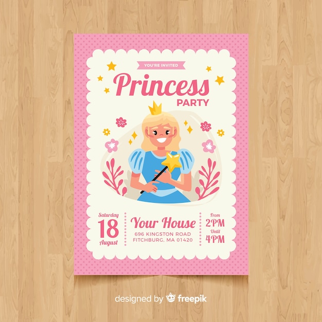 Бесплатное векторное изображение Ручной обращается принцесса вечеринка шаблон приглашения
