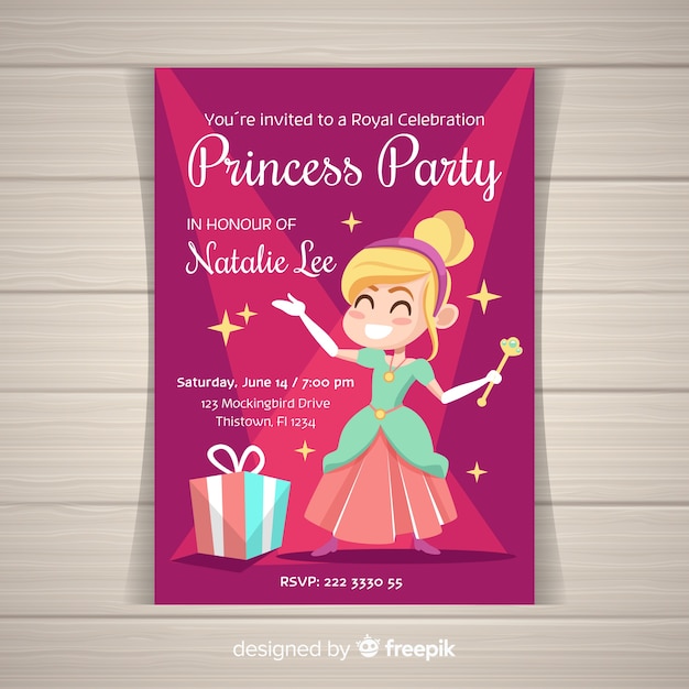 Hand drawn princess party invitation template