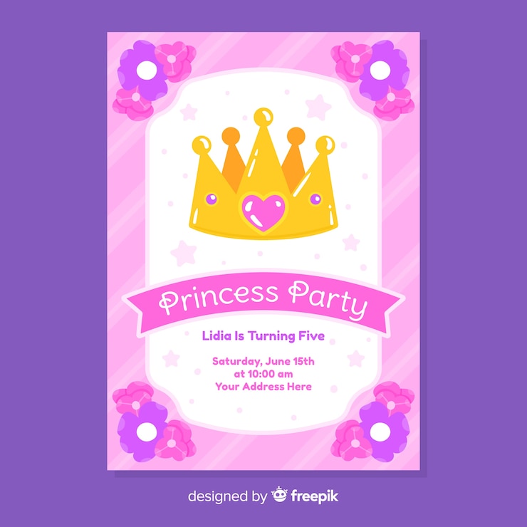 Free Vector hand drawn princess party invitation
