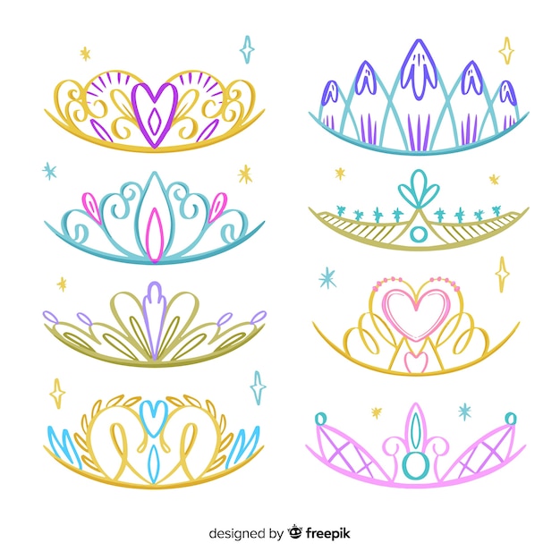 Free vector hand drawn princess tiara pack