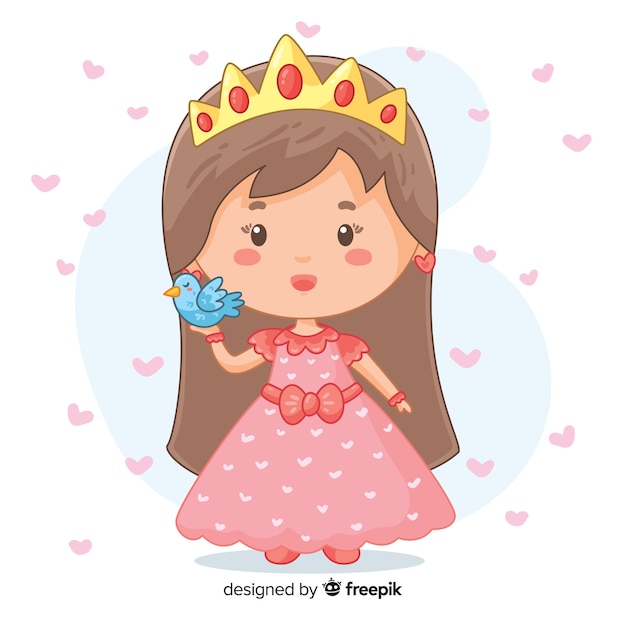 Free vector hand drawn princess with bird