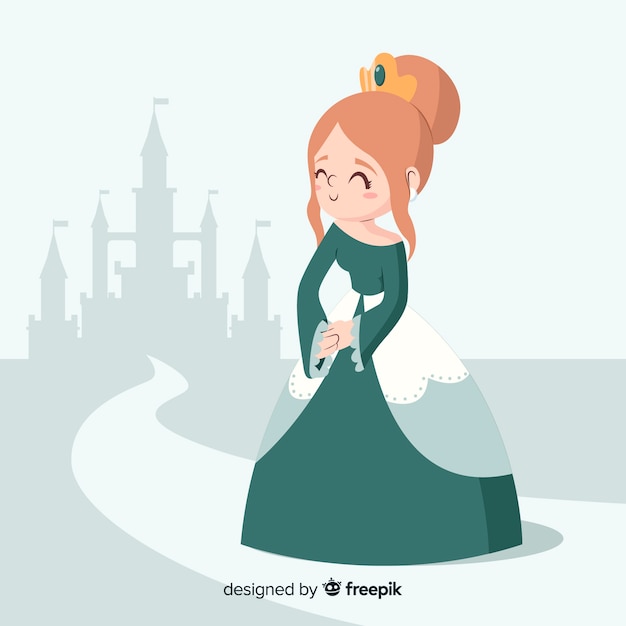 Hand drawn princess with green dress