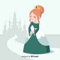 Free vector hand drawn princess with green dress