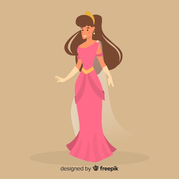 Free vector hand drawn princess with pink dress