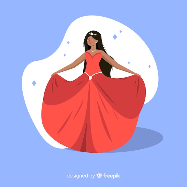 Hand drawn princess with red dress