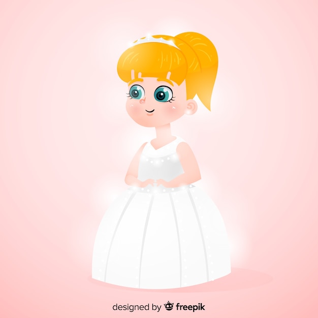 Hand drawn princess with white dress