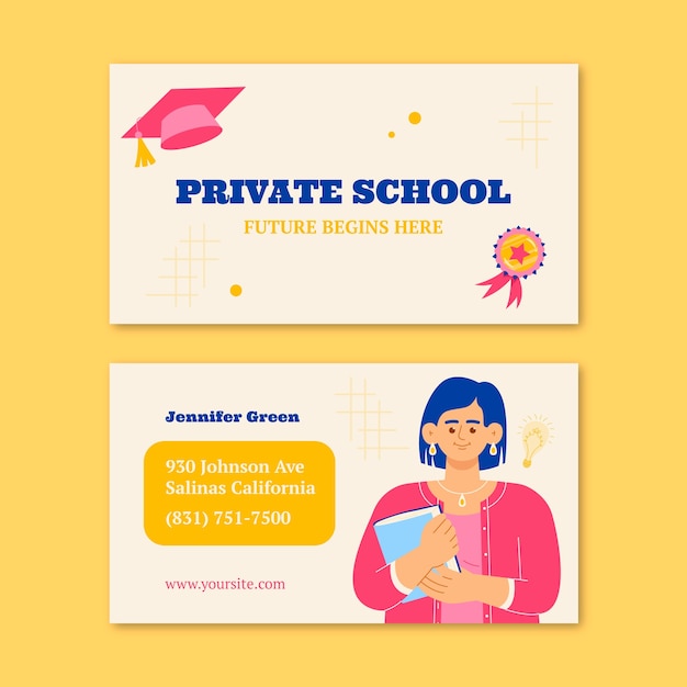 Бесплатное векторное изображение Ручной обращается шаблон визитной карточки частной школы