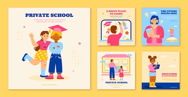 Free vector hand drawn private school instagram posts