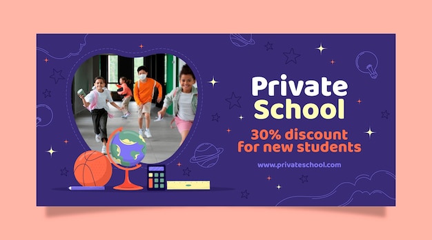 Бесплатное векторное изображение Ручной обращается баннер продажи частной школы
