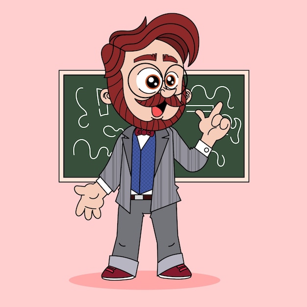 Hand drawn professor  cartoon illustration